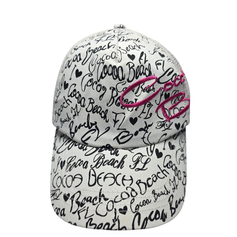 Lucky 777 Cocoa Beach FL Graffiti Trucker Hat White Pink‎ Mesh Snapback Cap
